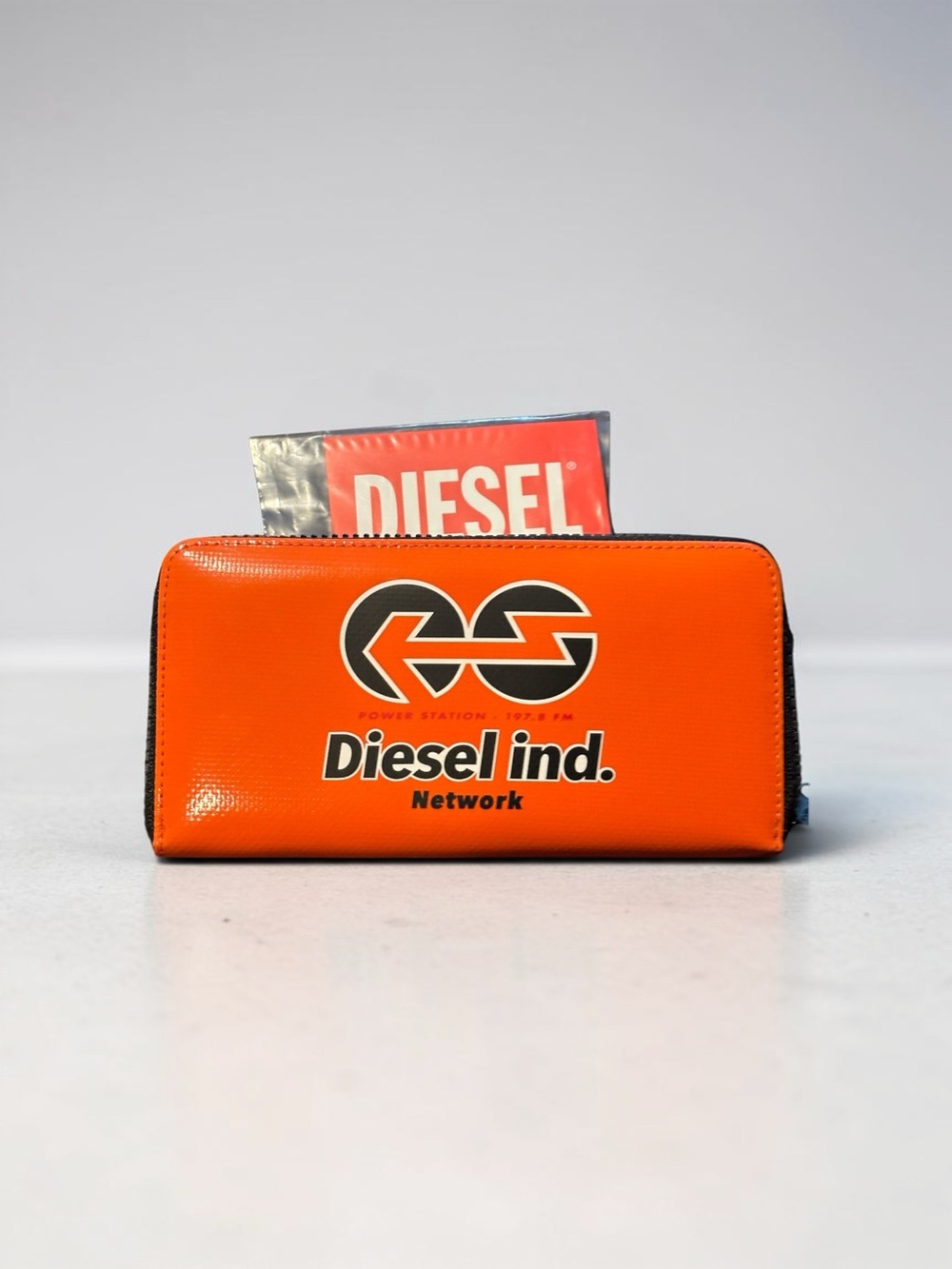 Diesel Orange Zip-Around Wallet with Black Trim